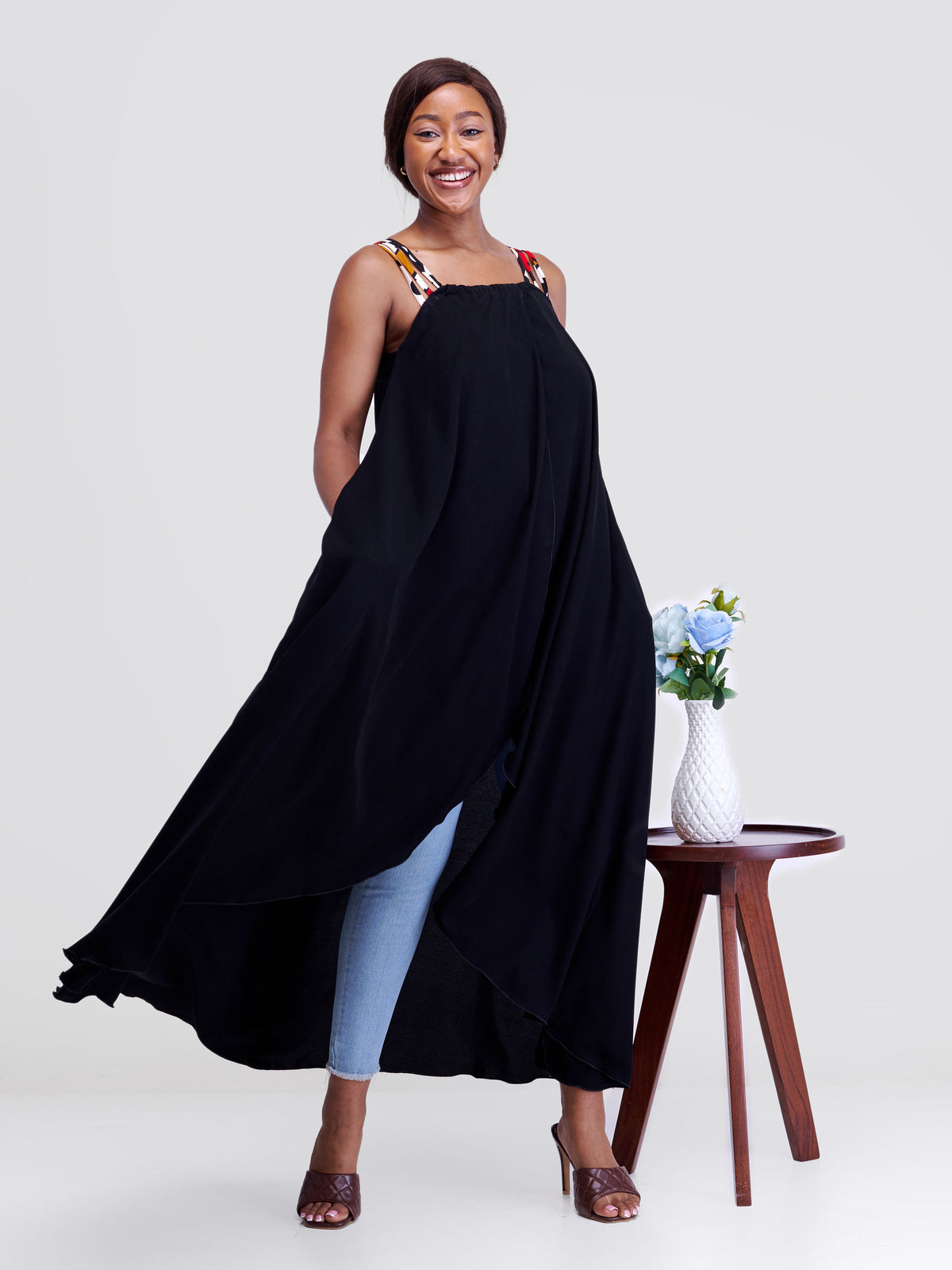 Triple Strap Flowy Top - Black