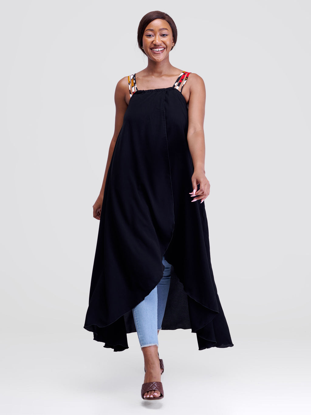 Triple Strap Flowy Top - Black