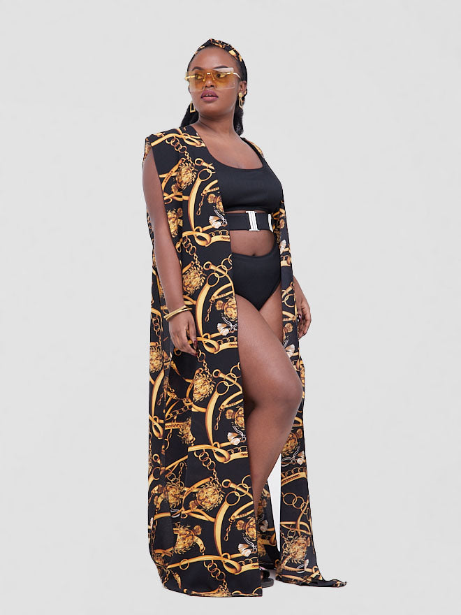 Gilded Chain Seaside Drape - Black Print