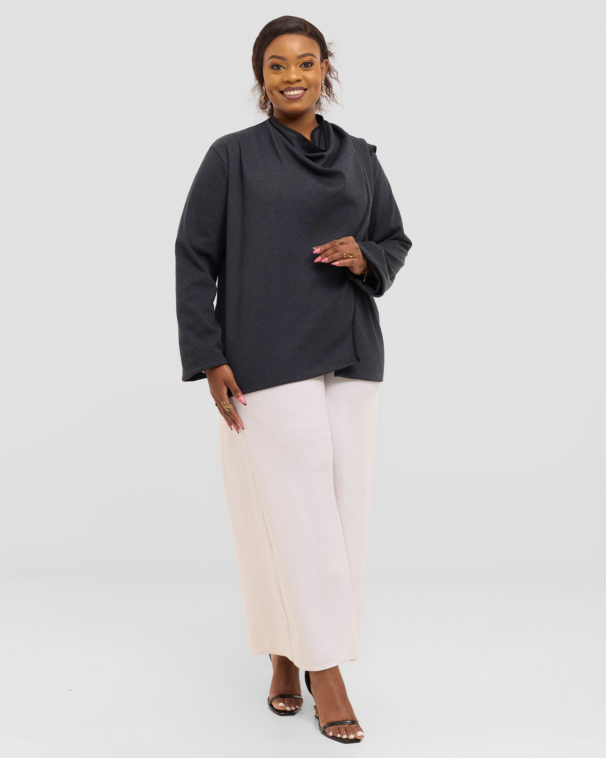 Vector Asymmetric Cardigan- Charcoal Grey