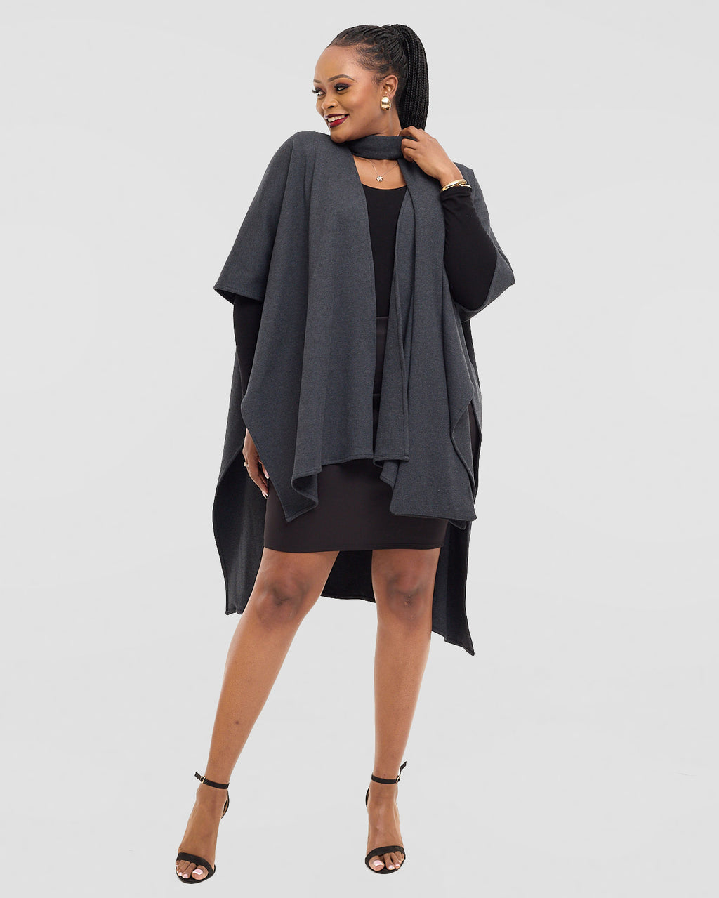 The Kinetic Scarf Poncho- Charcoal Grey